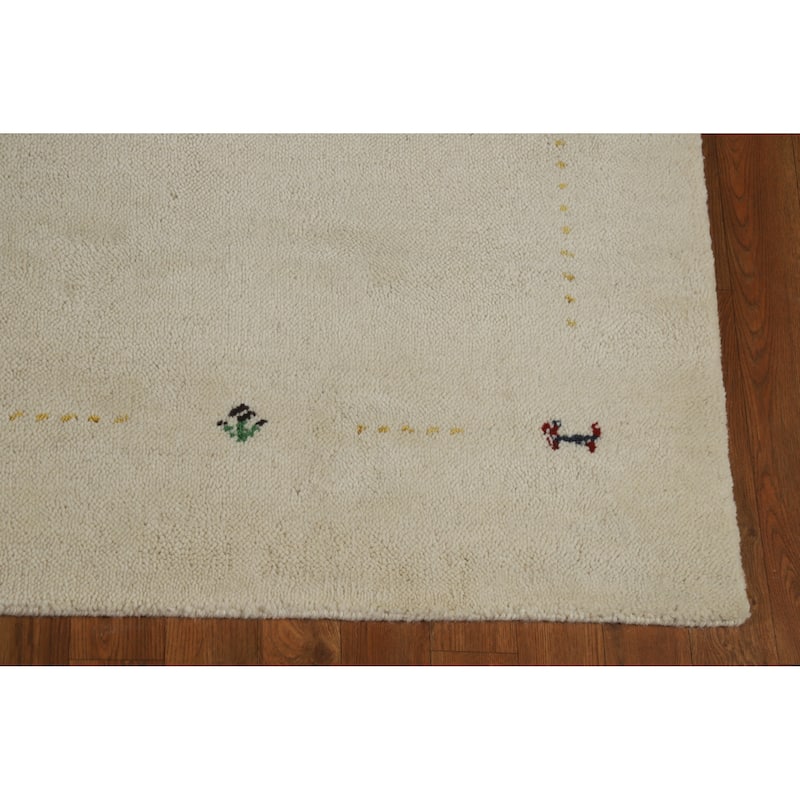 Beige Tribal Gabbeh Indian Rug Handmade Wool Carpet - 5'2" x 7'4"