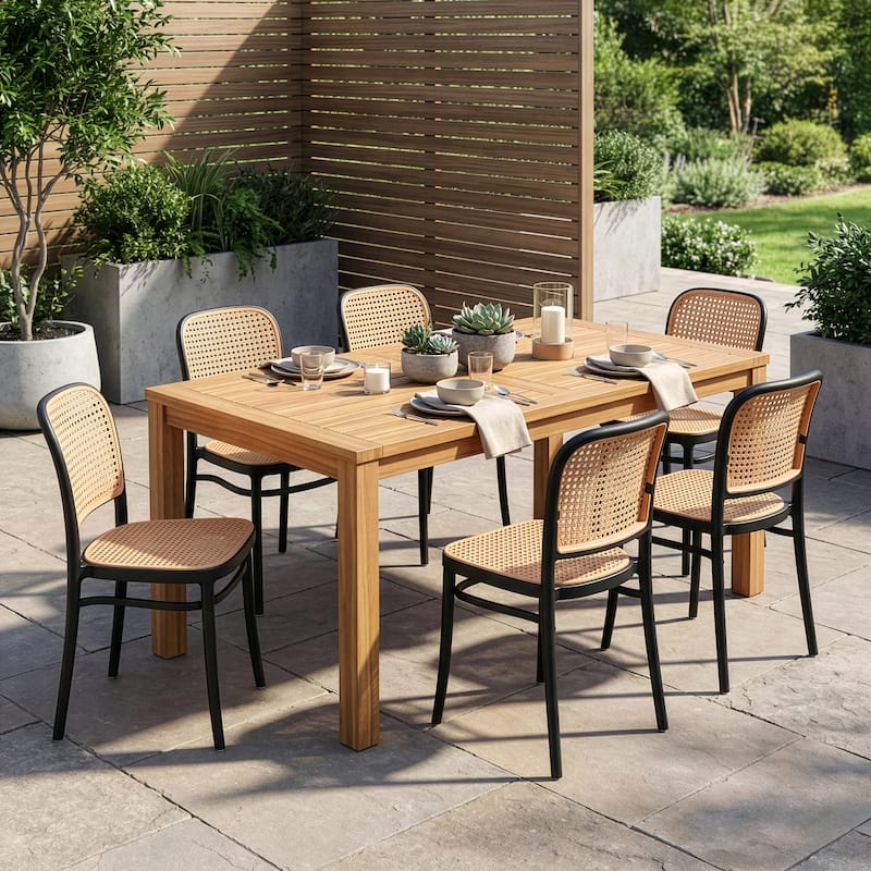 Set of 2 Balto Black Plastic Dining Chair with Rattan Detail