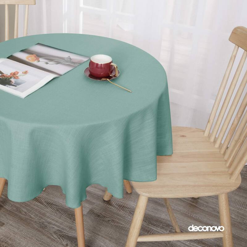 Tablecloth Solid Faux Linen Water Resistant Table Cover - 54 Inch Round - Slate