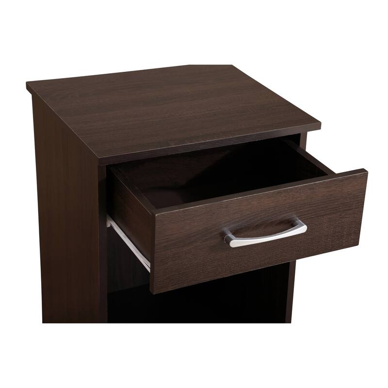1-Drawer Wenge Nightstand with Open Shelf and Spacious Top, 24 Inch Easy Assembly Bedroom Bedside Table