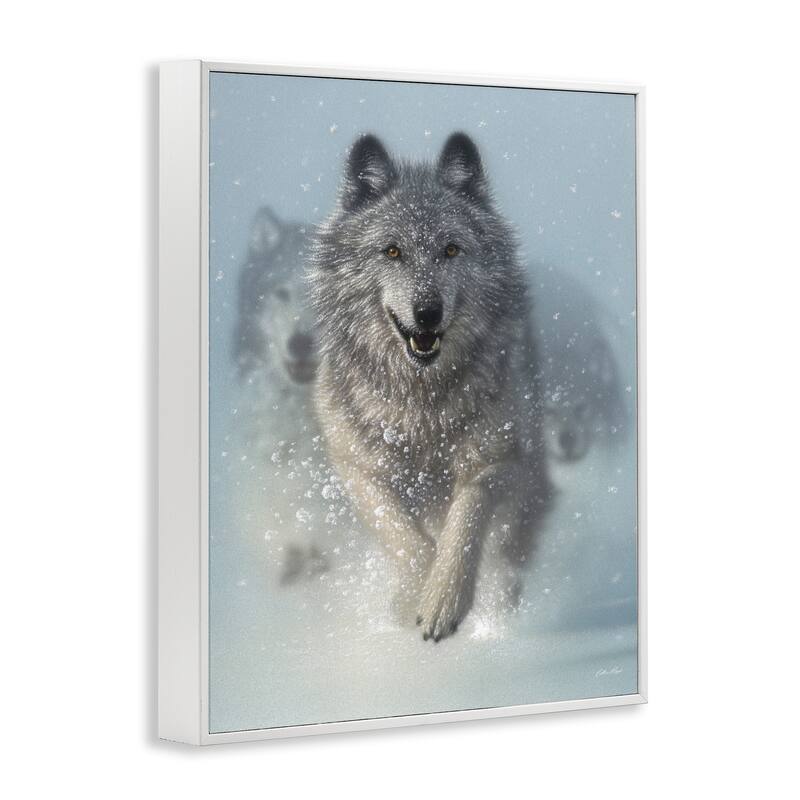Stupell Wolves Running Through Snow Siberian Wild Winter Animals Framed Wall Art