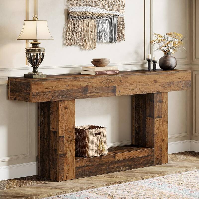 63 Inches Farmhouse Console Table with U-Shaped Base