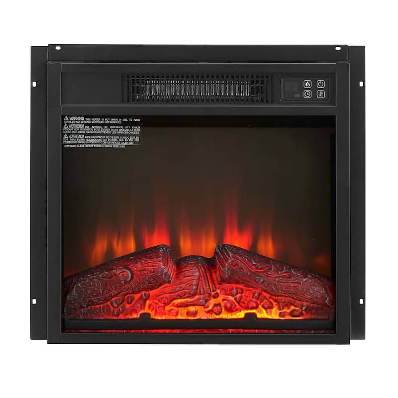 Inset Electric Fireplace 18 Inch 1400 Watt Black Glass Panel with Remote Controls