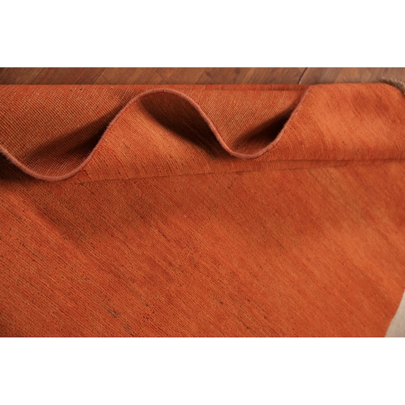 Orange Gabbeh Modern Rug Hand-Knotted Contemporary Wool Carpet - 3'10" x 5'10"