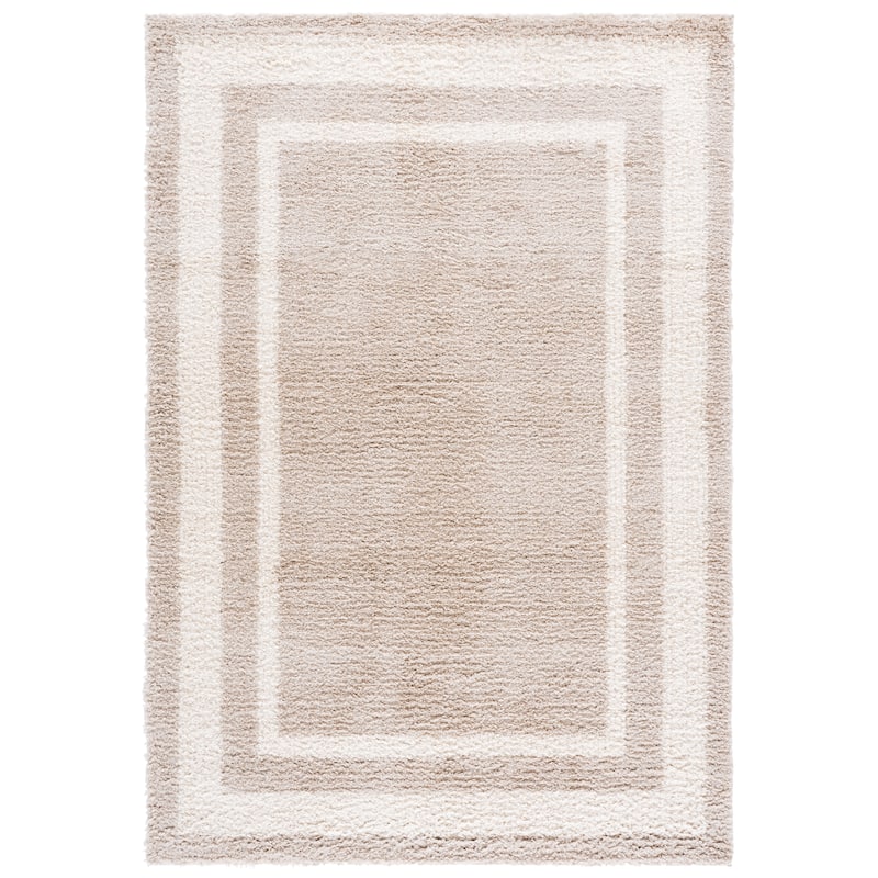 SAFAVIEH Gemma Shag Elmine Border Plush Thick Rug - Beige/Ivory - 5'3" x 7'6"