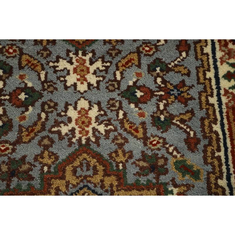 Hand Knotted Oriental 100% Wool Carpet Traditional Geometric Greys & Charcoal Heriz (serapi) Runner Rug - 9' 10'' X 2' 7''