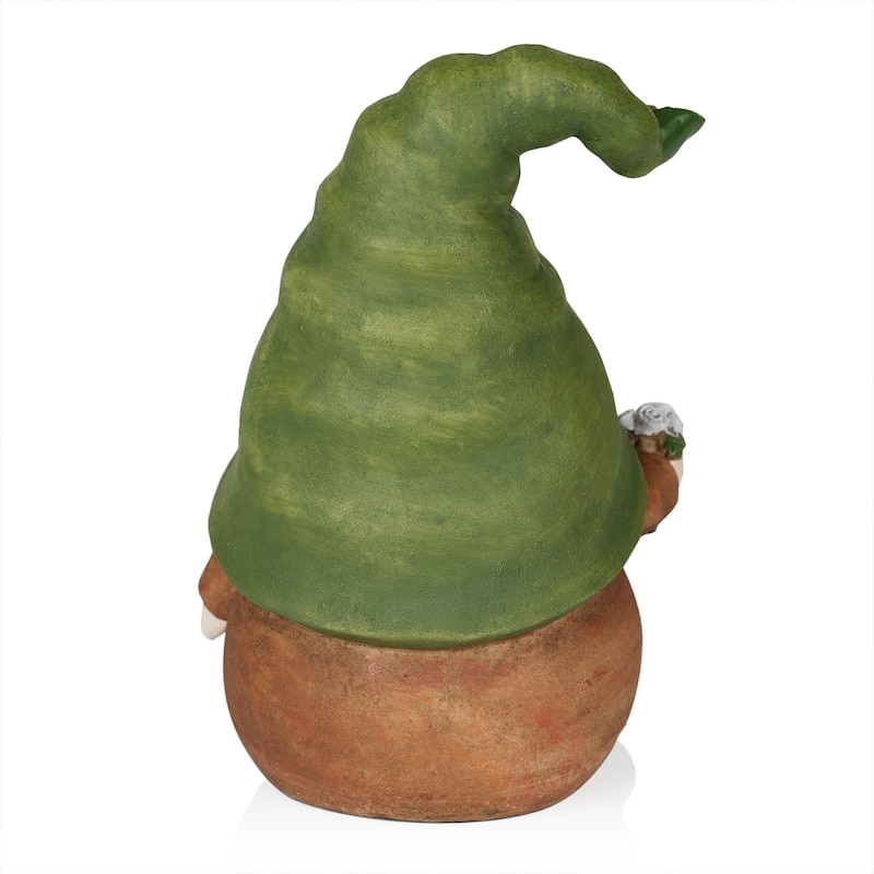 Gnome with Green Hat Holding a Flower