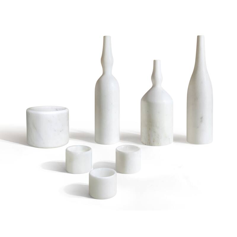 Roomfitters Natural Marble Living Room Accessories Set, Luxury 7-Piece Stone Decor Collection