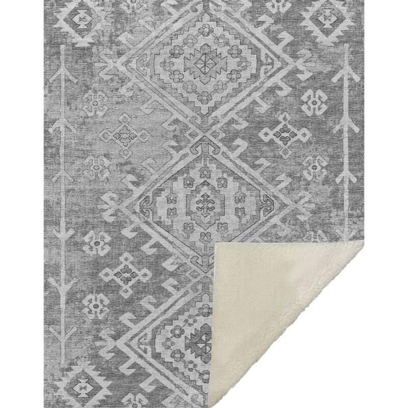 HomeRoots 50" X 70" Pewter And Beige Southwestern Microfiber Plush Throw Blanket