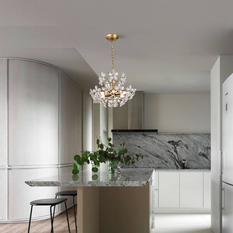 Rosa 6-Light Brushed Brass Finish Crystal Glass Flower Chandelier - 17.7 inches in diameter x 15 inches H