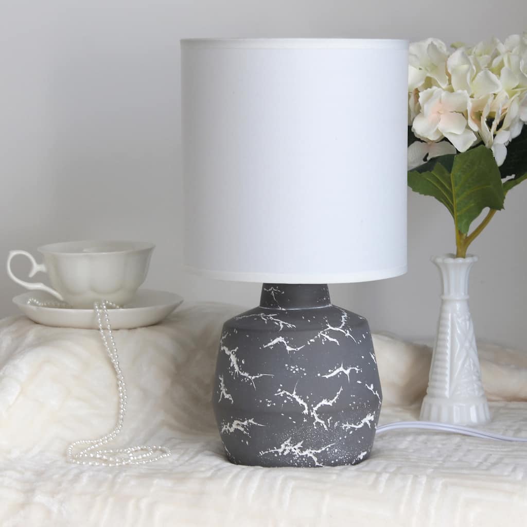 Marble Style Ceramic Table Lamp with Drum Shade - 13.25" - Gray and White