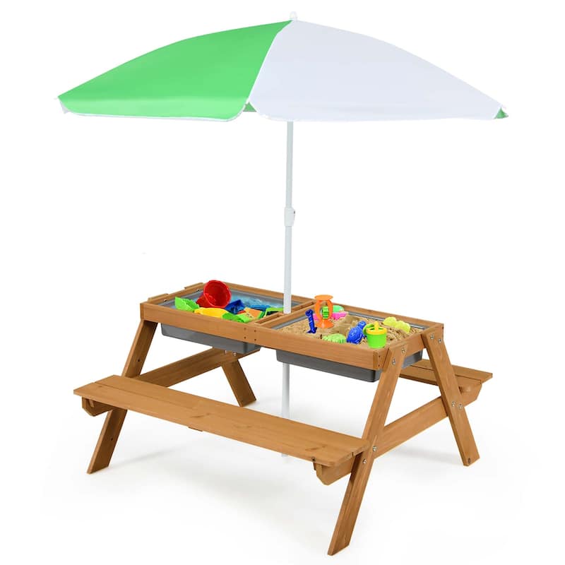 Toddler Activity Furniture Set Outdoor Sand & Water Table＆Chair Set - Green and White