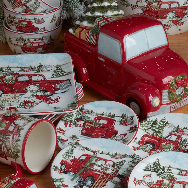 Certified International Red Truck Snowman 6" Canape/Luncheon Plates, Set of 4