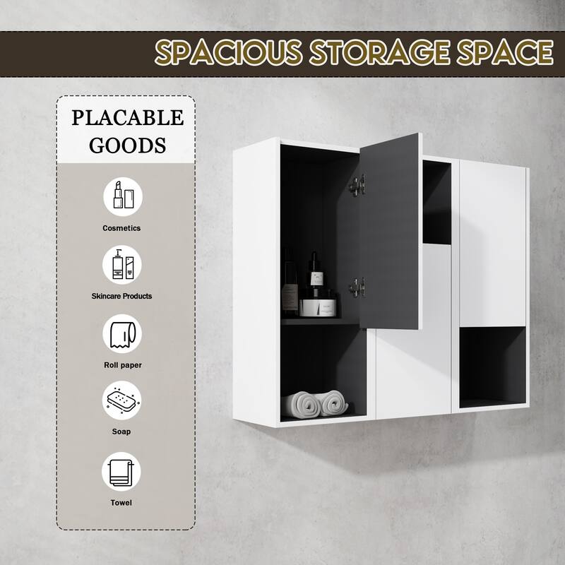 Modern Wall-Mounted Bathroom Side Cabinet with Soft-Close Doors, Floating Design, 6 Storage Compartments, 12-Inch Width