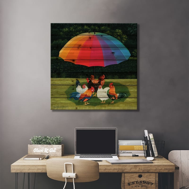 Rainbow Gathering Print On Wood by Paule Bernard Roussel - Multi-Color