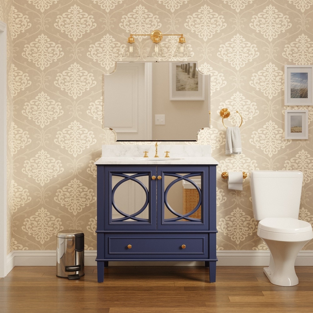 KitchenBathCollection Olivia 36" Bathroom Vanity with Carrara Marble Top