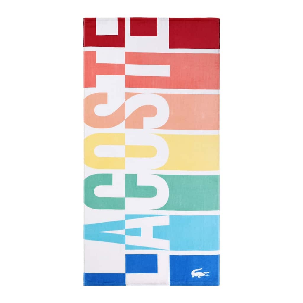 Lacoste Home 100% Cotton Beach Towel, White/Red/Yellow
