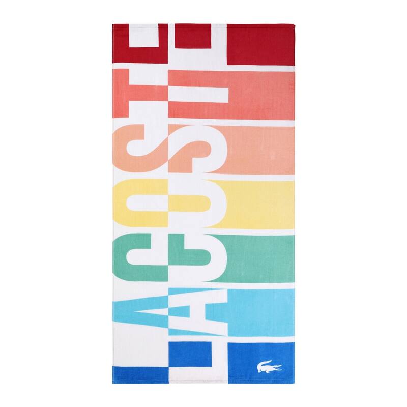 Lacoste Home 100% Cotton Beach Towel, White/Red/Yellow - Rainbow