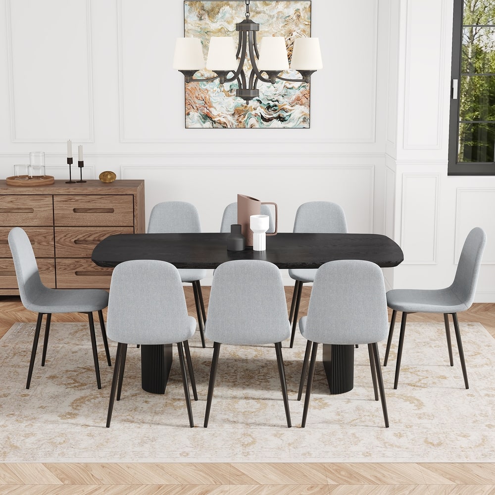 Kitchen Dining Table Set for 4/6/8, 67" Wood Table with Linen-Cotton Chairs, Stylish Dining Room Table Set for Gatherings