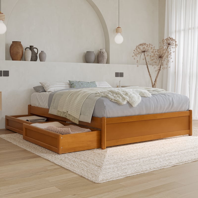 Barcelona Panel Platform Bed with Storage Drawers - Light Toffee - Full
