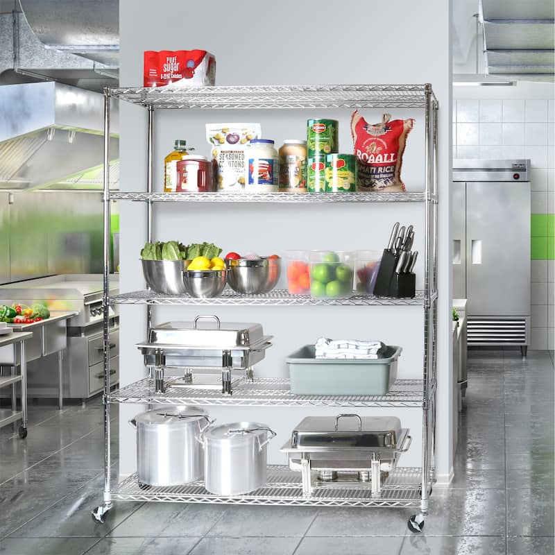 Seville Classics 60 in W x 18 in D x 75 in H UltraDurable Commercial-Grade 5-Tier Steel Wire Shelving with Wheels
