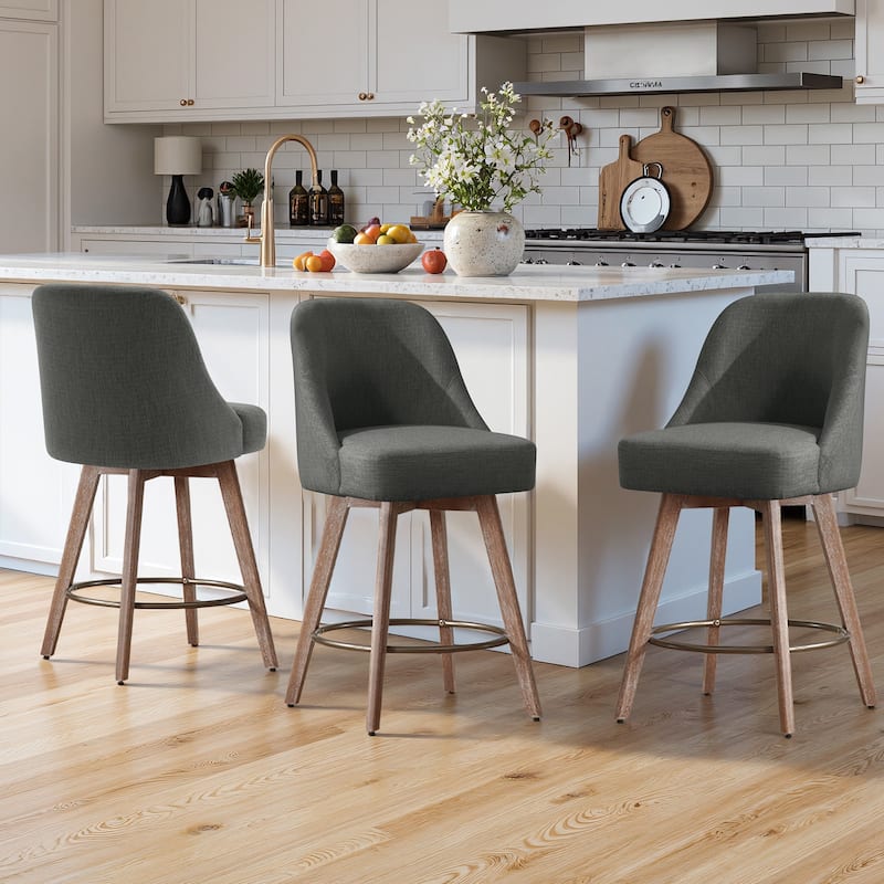 26" Upholstered Counter Height Swivel Bar Stool, Counter Stools with Solid Wood Legs - 39.37"H x 22.44"D x 21.65"W