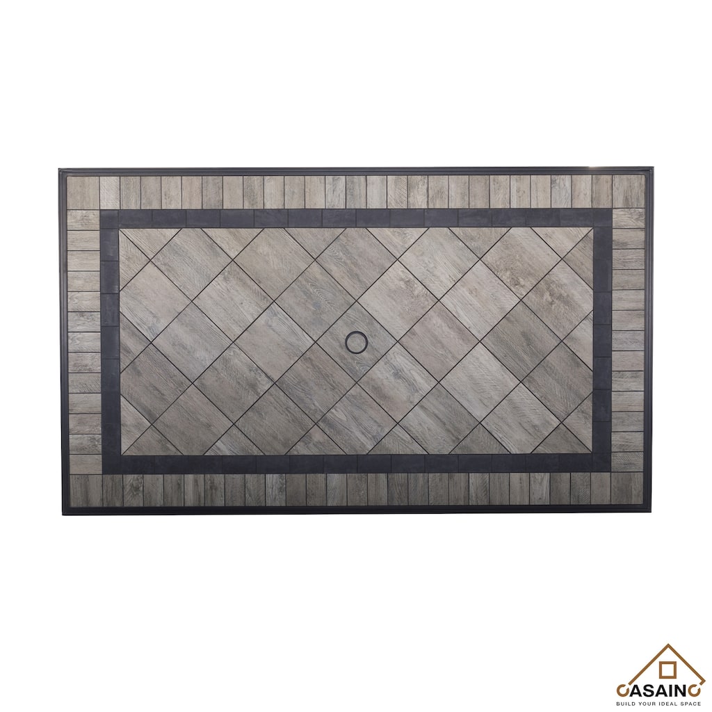 67 inch W*40 inch D Aluminum Ceramic Tile Top Rectangular Dining Table with Umbrella Hole - N/A