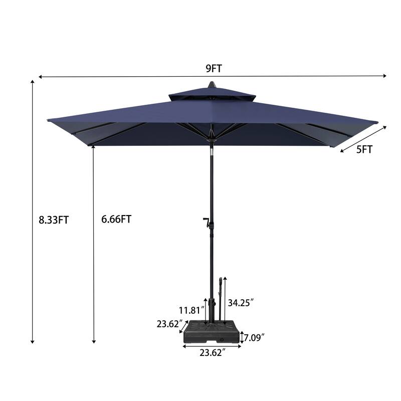 Outdoor 9 x 5 FT Double Top Patio Market Umbrella and Base
