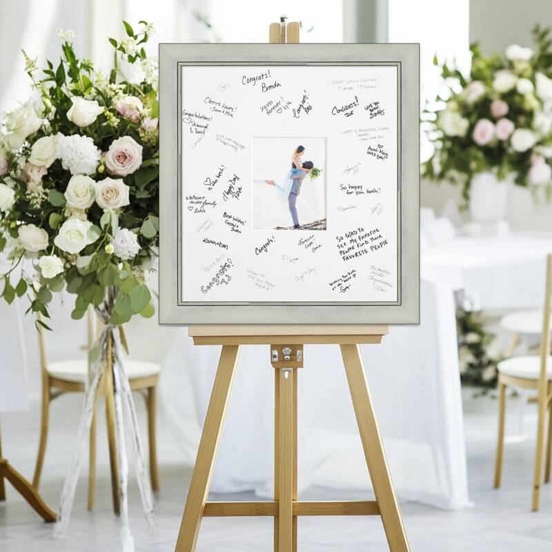 Flair Signature Mat Picture Frame - Autograph Photo Frame Guest Book Alternative for Weddings, Graduations, or Retirement - 8x10 - Flair Silver Patina