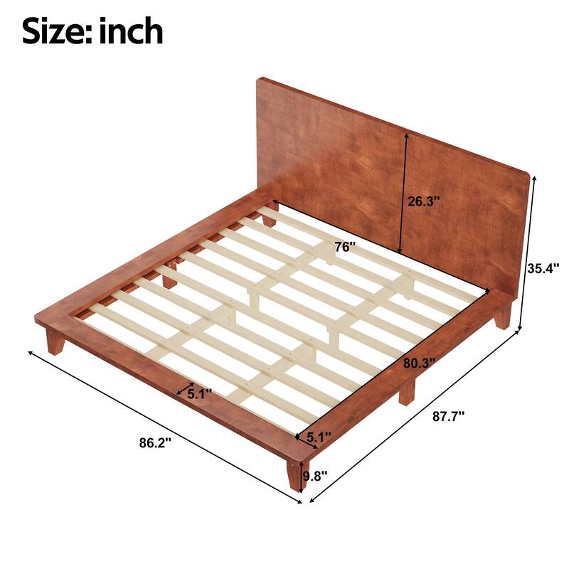 Wooden Platform Bed Frame with Headboard, Rustic Bed Frame with Wood Center Slats Support, No Box Spring Needed, Easy Assembly