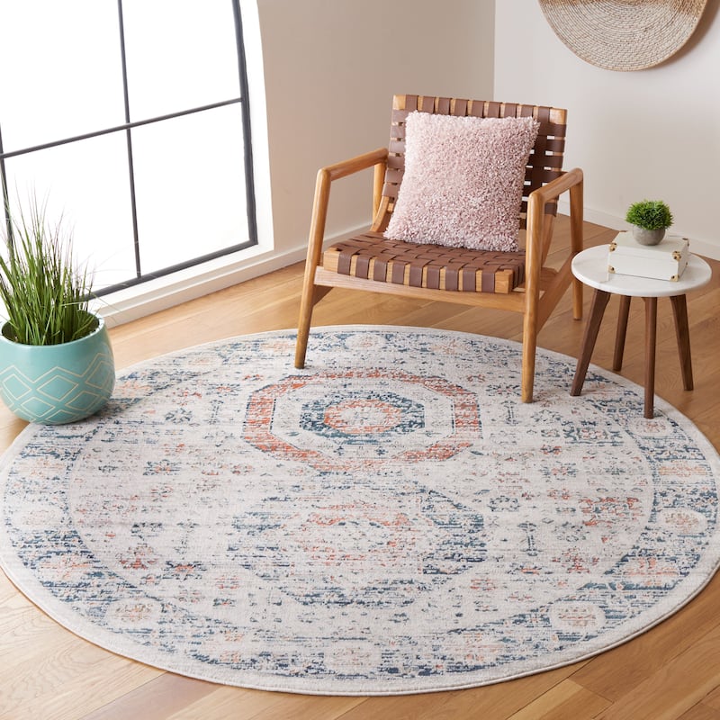 SAFAVIEH Madison Billye Vintage Rug - 6'7" Round - Beige/Blue