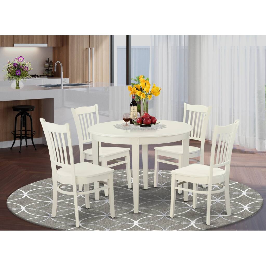 East West Furniture 5 Piece Dining Room Furniture Set- a Round Kitchen Table and 4 Dining Chairs, 42x42 Inch, Linen White