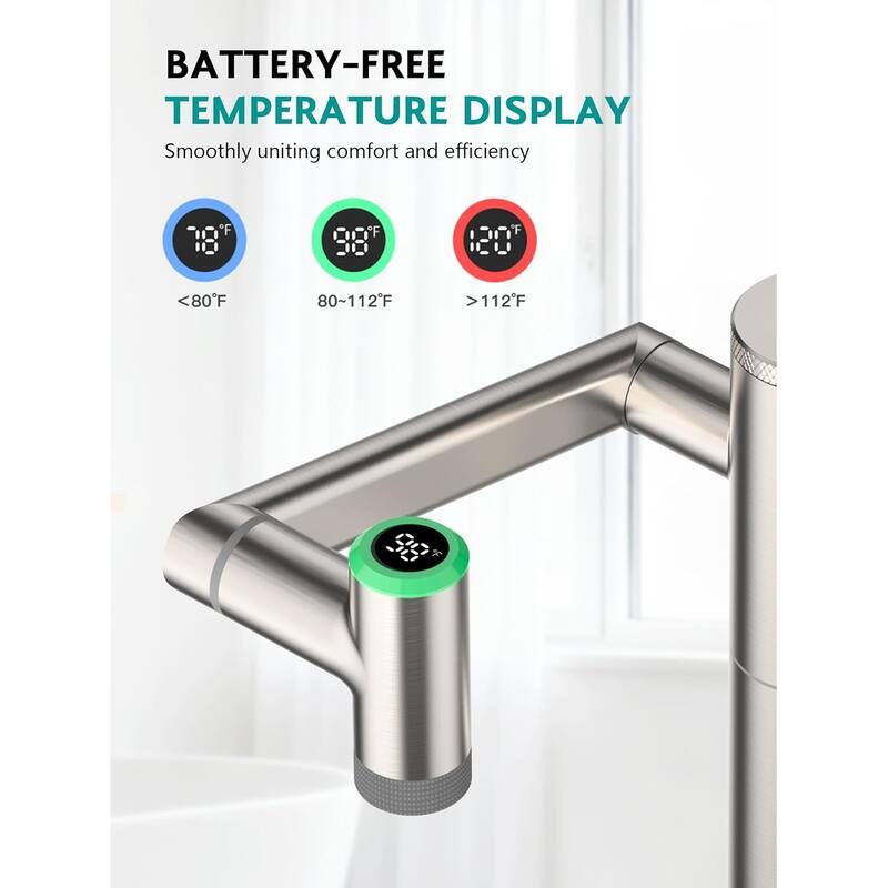 Lefton Rotatable Single Hole Bathroom Sink Faucet with Built-in Filter, Temperature Display in Fahrenheit, 2 Water Modes
