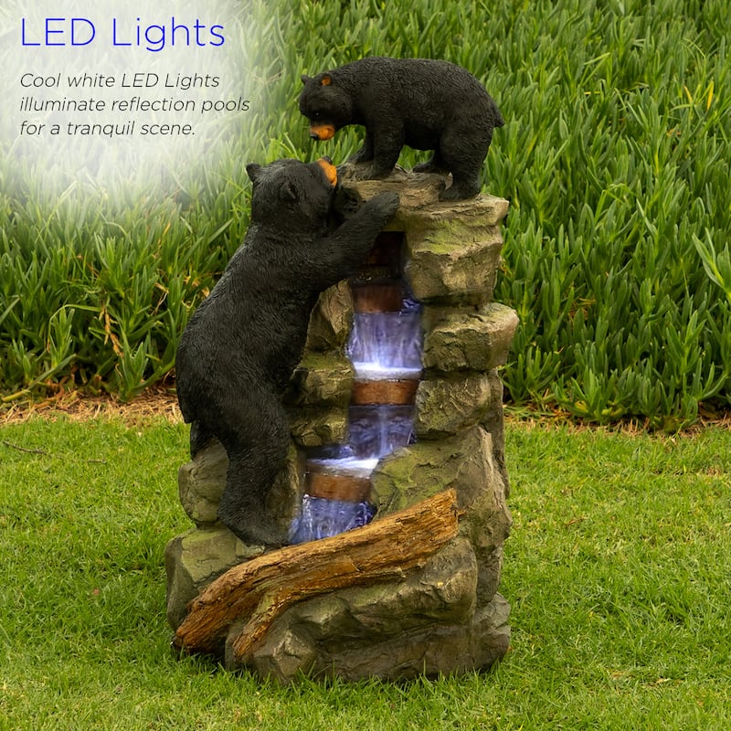 Alpine Corporation TZL178 36" Indoor/Outdoor 2 Bears Climbing Rainforest Water Fountain with LED Lights Cascading Wildlife Water