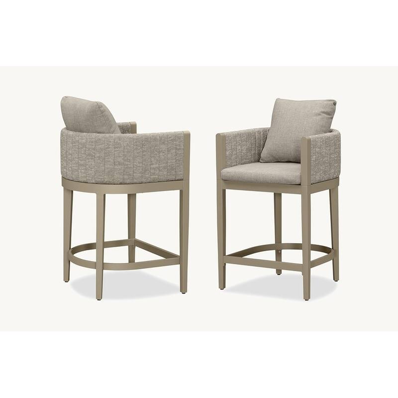 PURPLE LEAF Bar Stool Set of 2 Outdoor Rattan Bar Chair with Back Metal Bar Height Stool Wicker Barstool Dark Grey - Counter Height-Cream