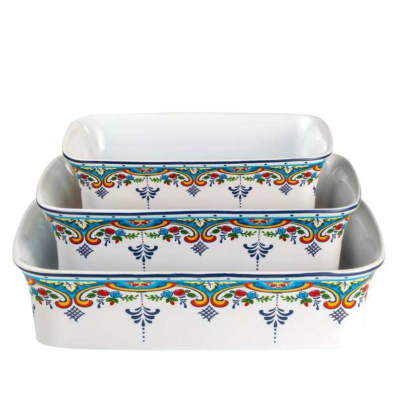 Euro Ceramica Zanzibar 3 Piece Stoneware Rectangular Baking Dishes Set