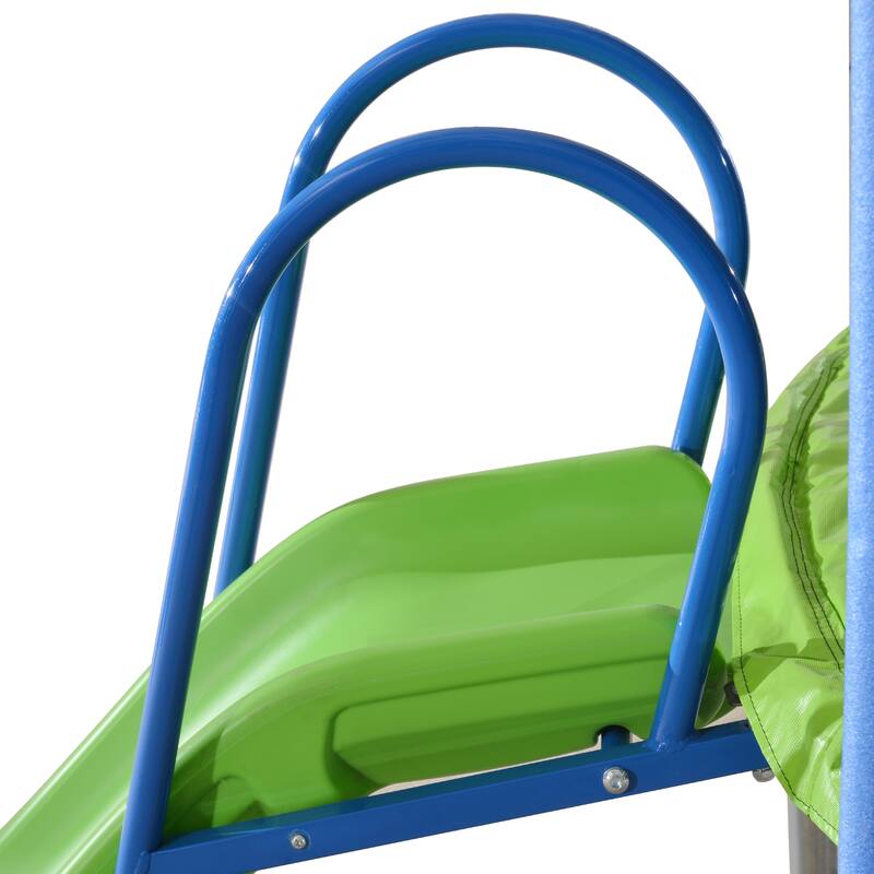 12FT Trampoline with Slide and Swings(Double color cover), Trampoline with Basketball Hoop and Ladder