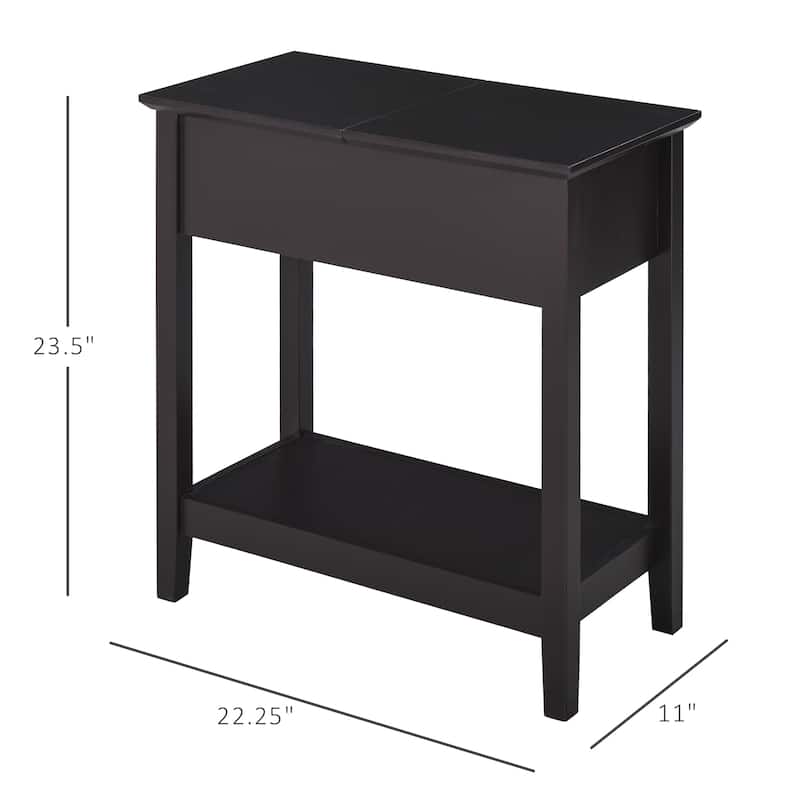 HOMCOM End Side Table in Flip Top Design with Cabinet and Bottom Shelf, Storage Furniture Decoration for Bedroom