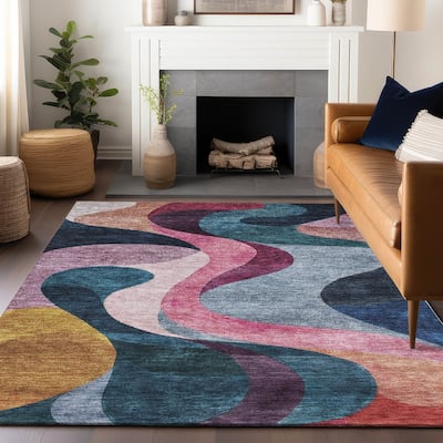 Machine Washable Indoor/ Outdoor Abstract Chantille Rug