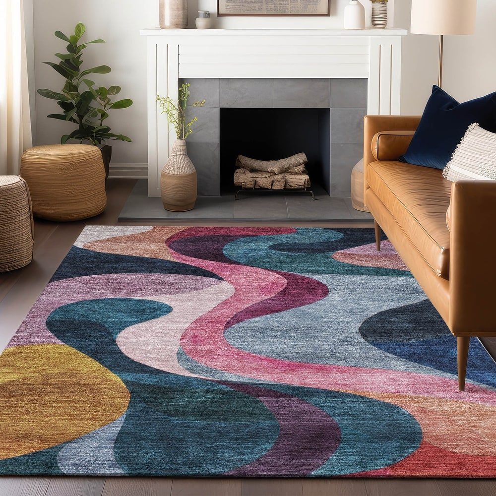 Machine Washable Indoor/ Outdoor Abstract Chantille Rug