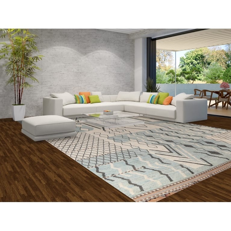 Moroccan Large Abstract Area Rug Handmade Beige Wool Carpet - 11'7"x 18'5"