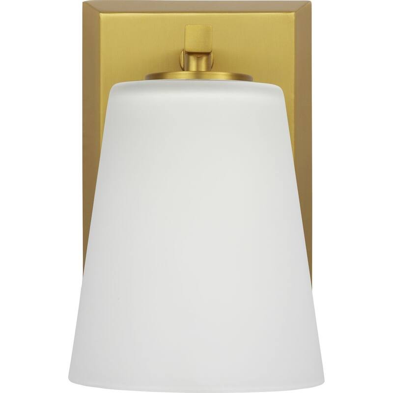 Vertex Collection One-Light Brushed Gold Etched White Glass Contemporary Bath Light - 4.75 in x 6.25 in x 7.5 in