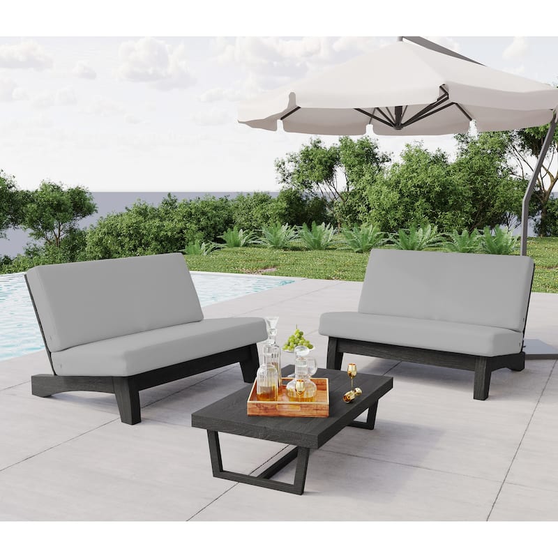 6-Piece Gray Sectional Wood Furniture Patio Sofa - 3Piece-Type 2