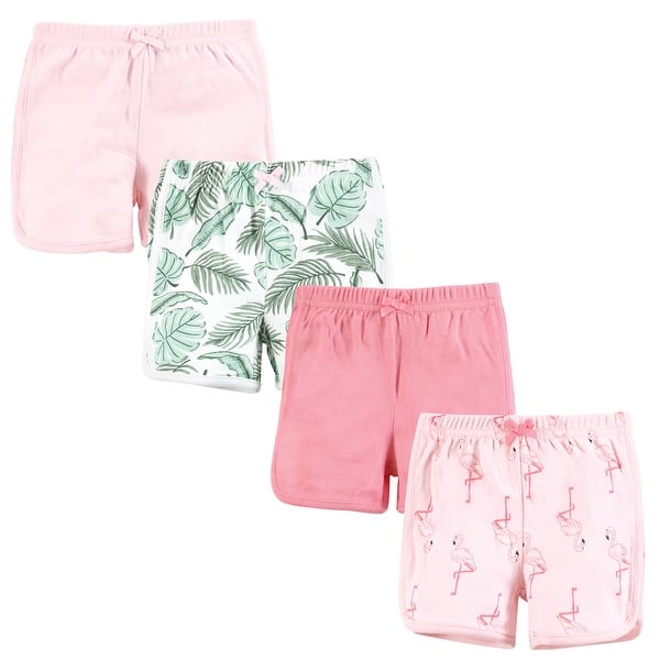 slide 1 of 1, Hudson Baby Infant Girl Shorts Bottoms 4-Pack, Palm Flamingo 0-3 Months - Palm Flamingo