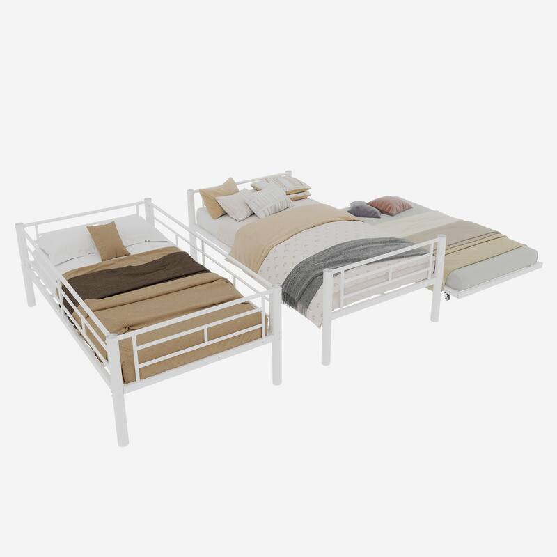 GDFStudio - Heavy-Duty Metal Twin over Twin Bunk Bed with Guardrail