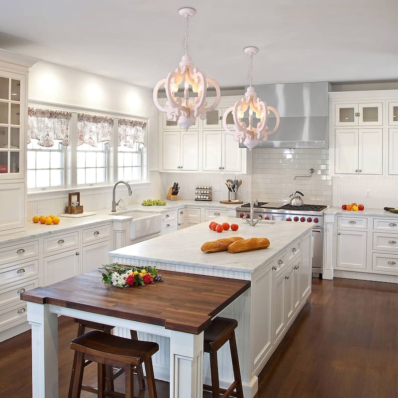 Bella Depot 6-Light Vintage Wood Lantern Chandelier Distressed Kitchen Pendant Lighting