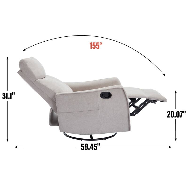 Heat Massage Manual Recliner Chair with Rocker and Swivel in Fabric for Living Room