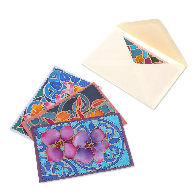 Novica Handmade Intense Orchids Cotton And Paper Greeting Cards (Set Of 4)