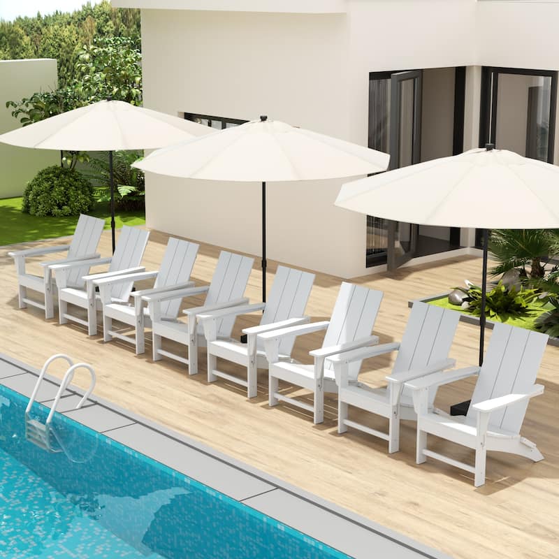 Shoreside Modern Poly Folding Eco-Friendly All Weather Adirondack Chair (Set of 8) - White