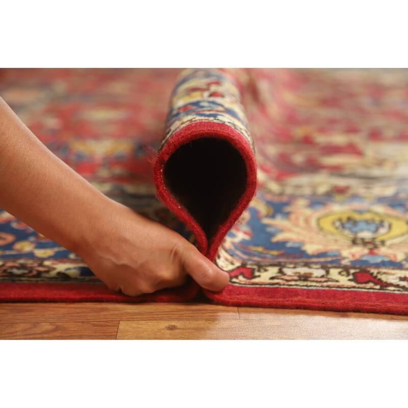 Hand Knotted Oriental 100% Wool Carpet Traditional Floral Red Tabriz Area Rug - 12' 10'' X 9' 3''